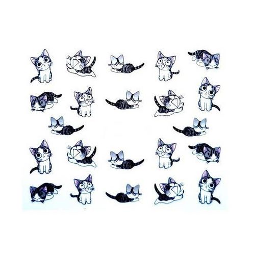 Stickers Water Decal Ongles Chats Noir Et Blanc